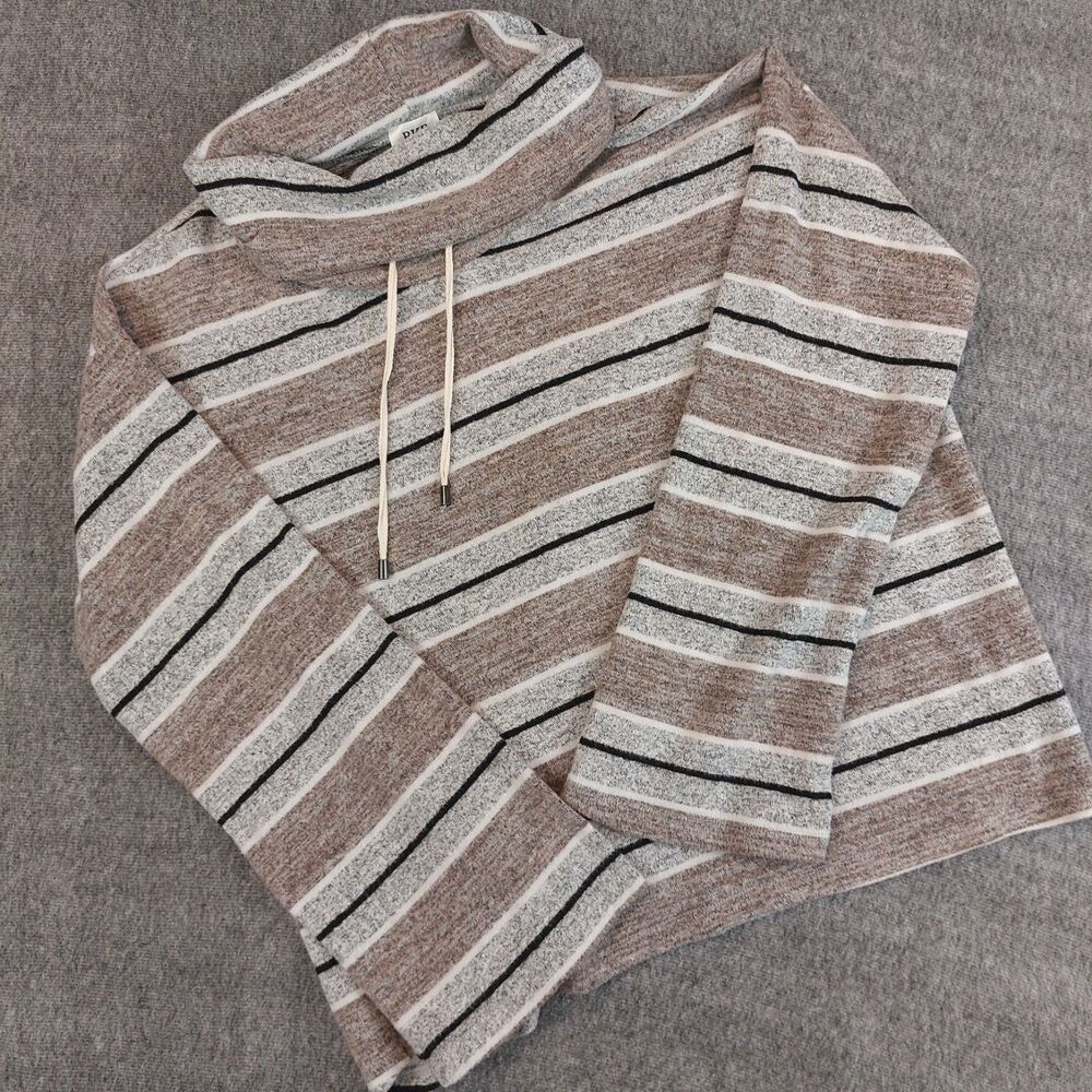 BKE Buckle Cowl Neck Soft Sweater Women’s Sz Large Gray Striped Long Sleeve